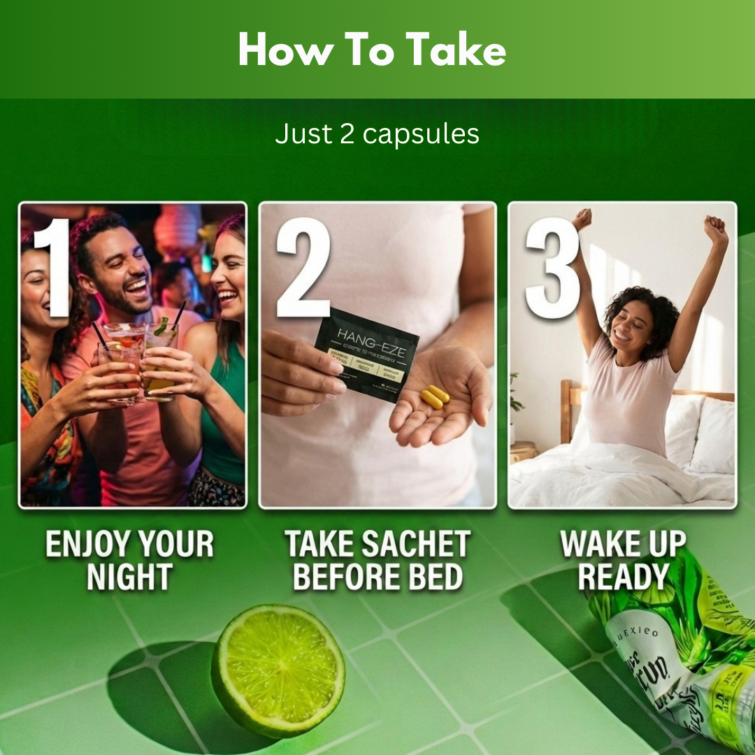 Instructions on how to take a supplement with a green background