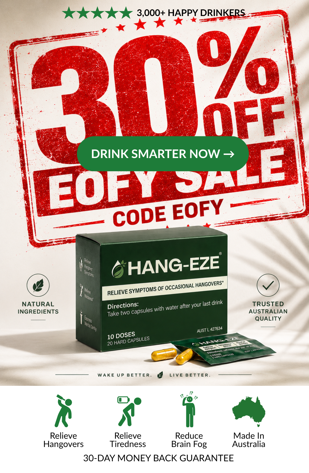 Promotional advertisement for Hang-Eze with a 30% off sale offer.