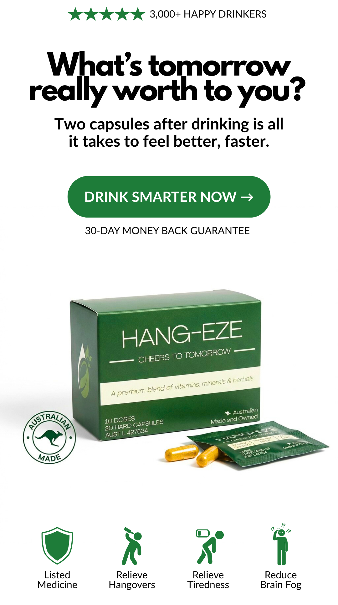 listed medicine, relieve hangovers, relieve tiredness, reduce brain fog